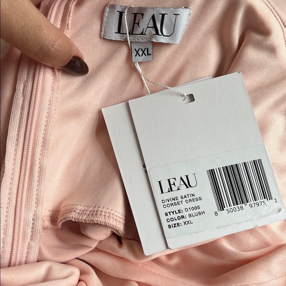 NWT LEAU Blush Elegant Off-Shoulder  “Divine Satin Corset Dress”! - Picture 10 of 11